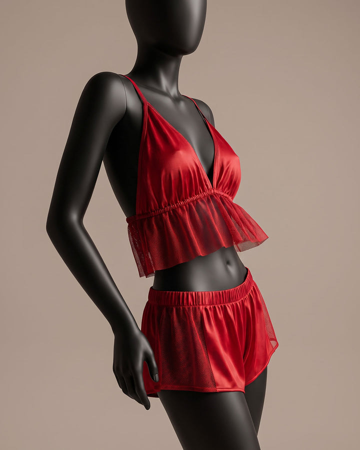 Satin & Lace Pajama Shorts Set 3526-26