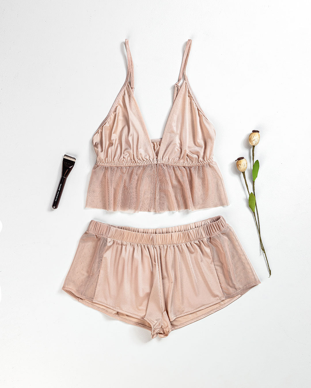 Satin & Lace Pajama Shorts Set 3526-26