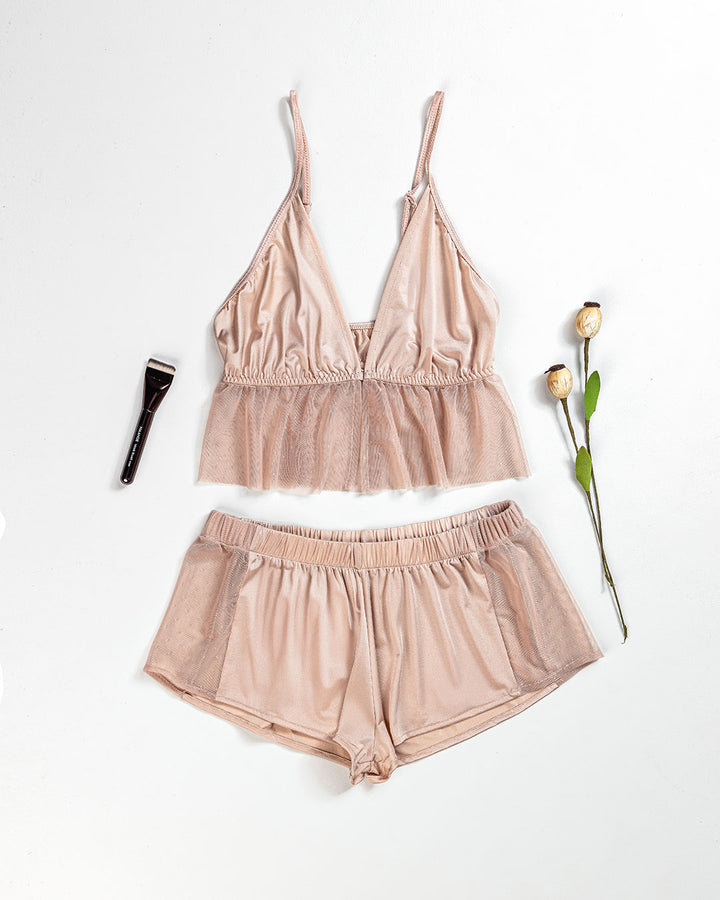 Satin & Lace Pajama Shorts Set 3526-26