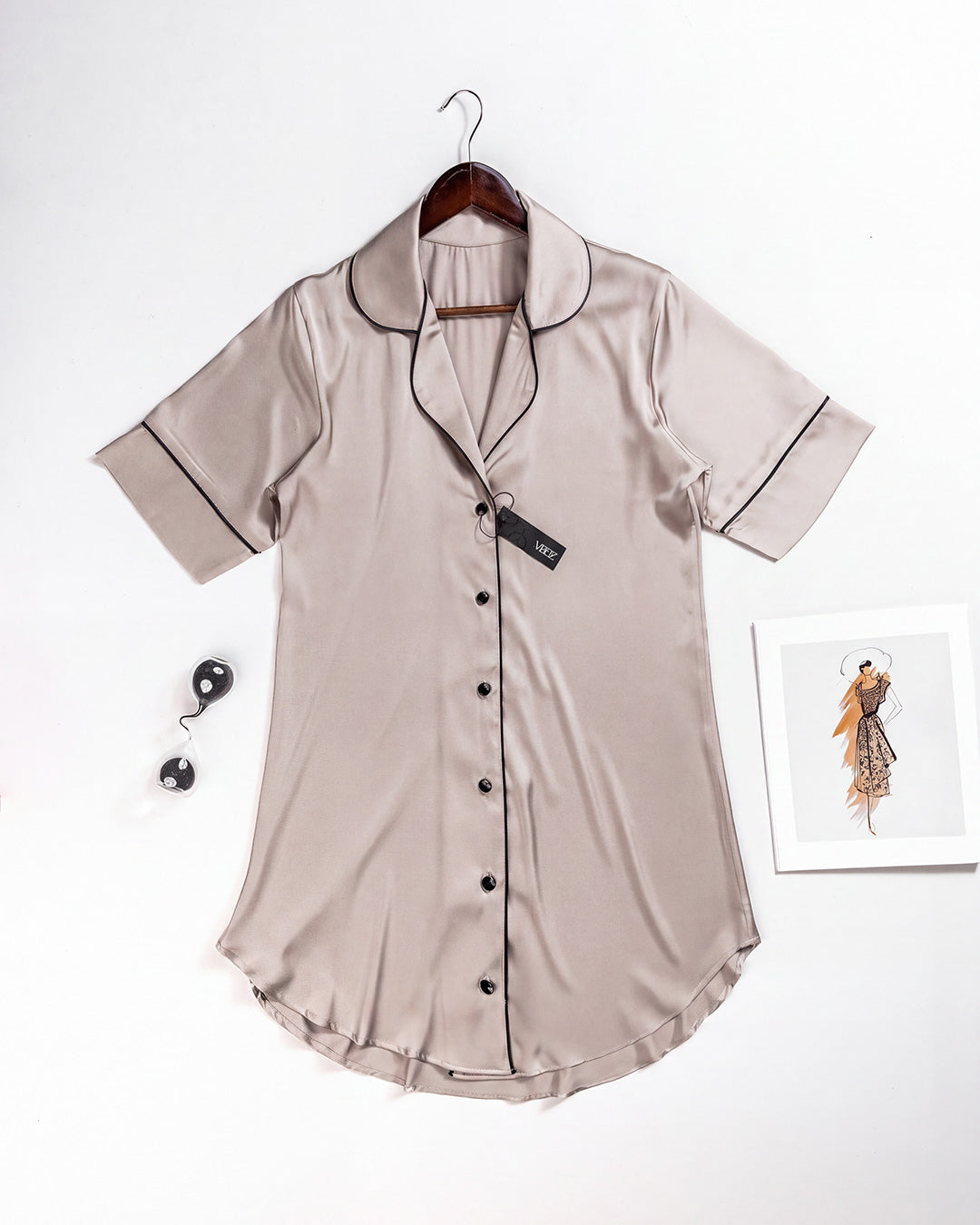 Button-Front Satin Babydoll Shirt 3538-26