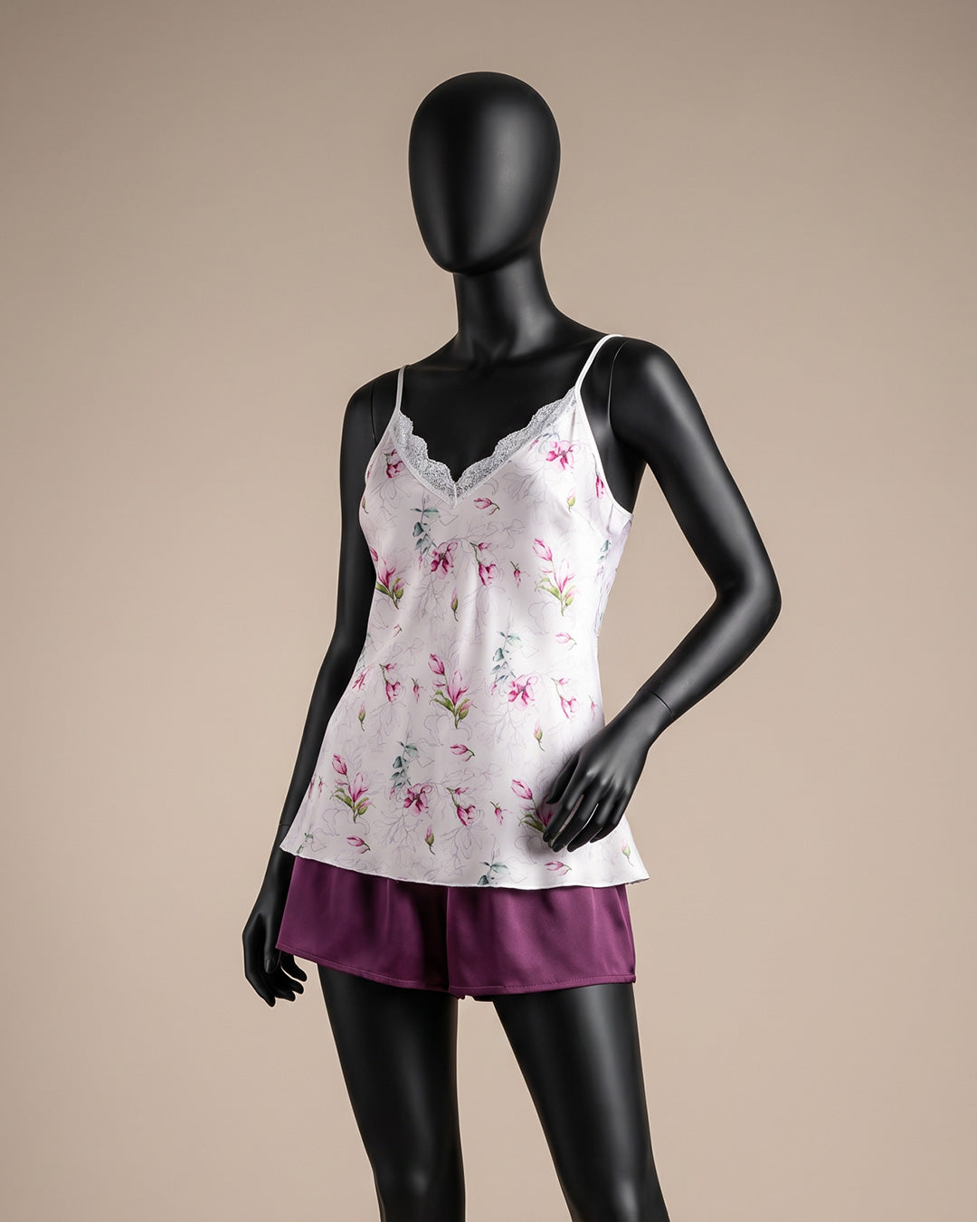 Satin & Lace Pajama Shorts Set 3539-26