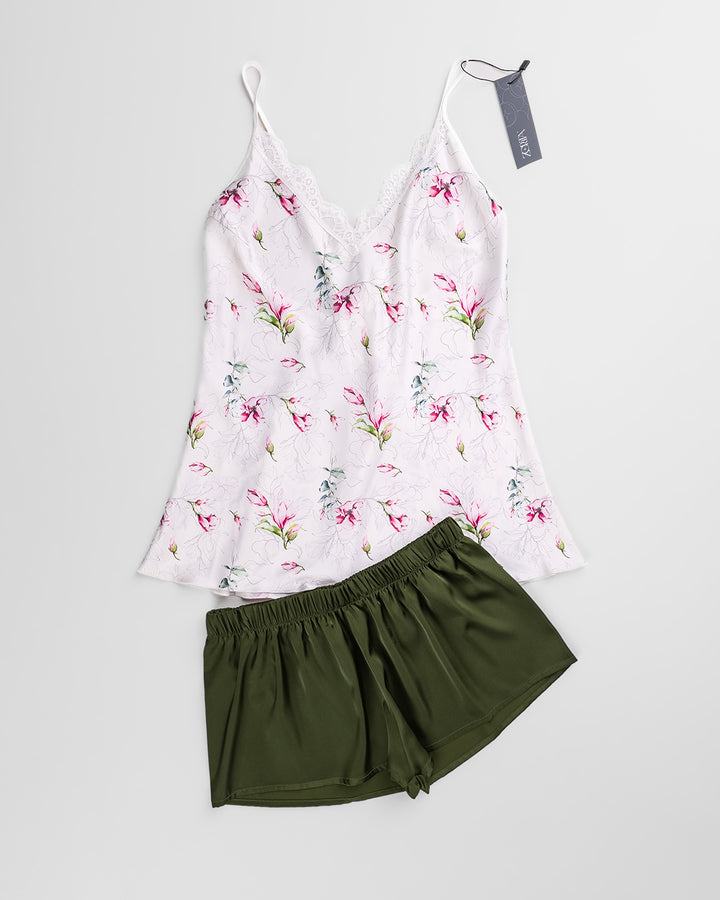 Satin & Lace Pajama Shorts Set 3539-26