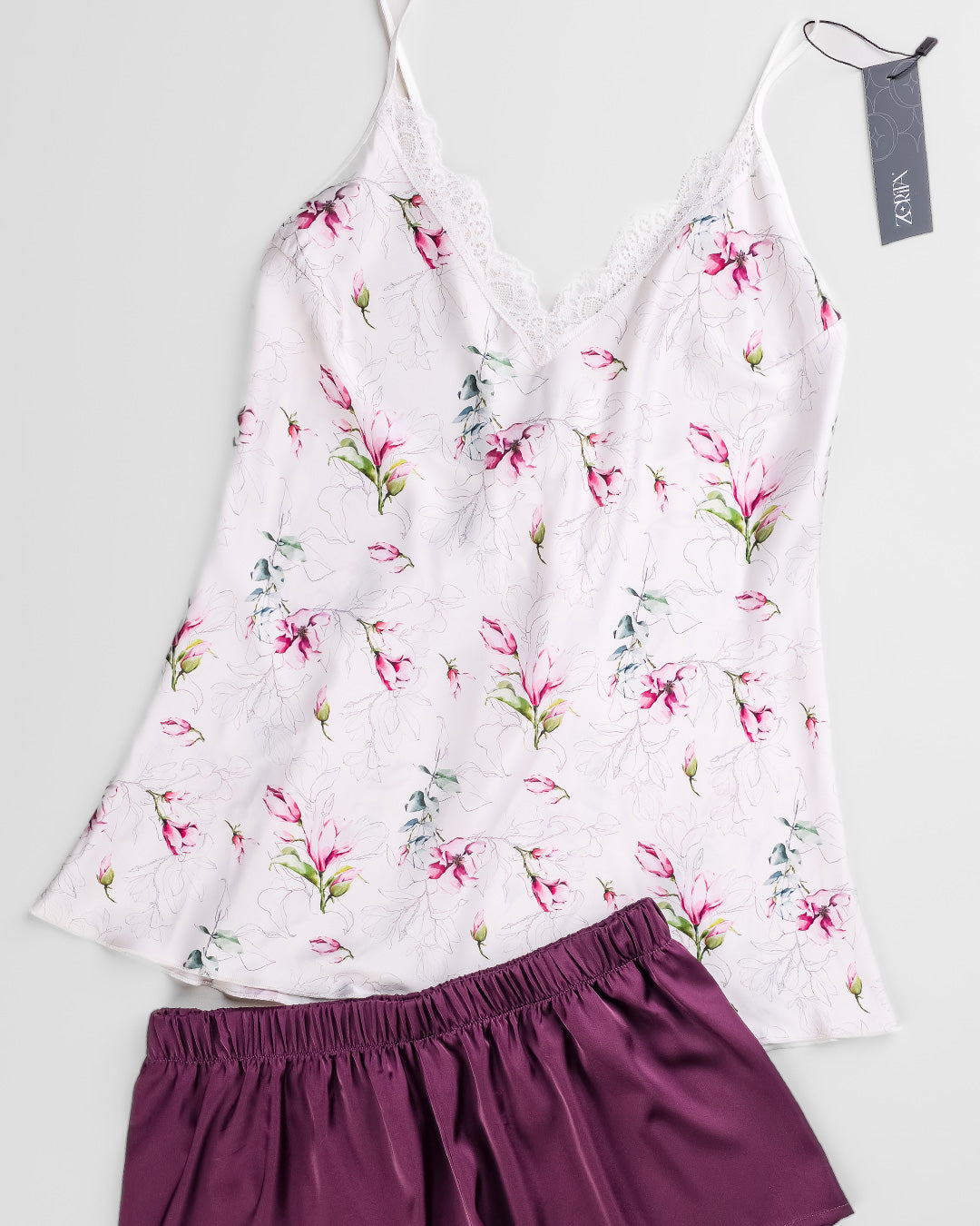 Satin & Lace Pajama Shorts Set 3539-26
