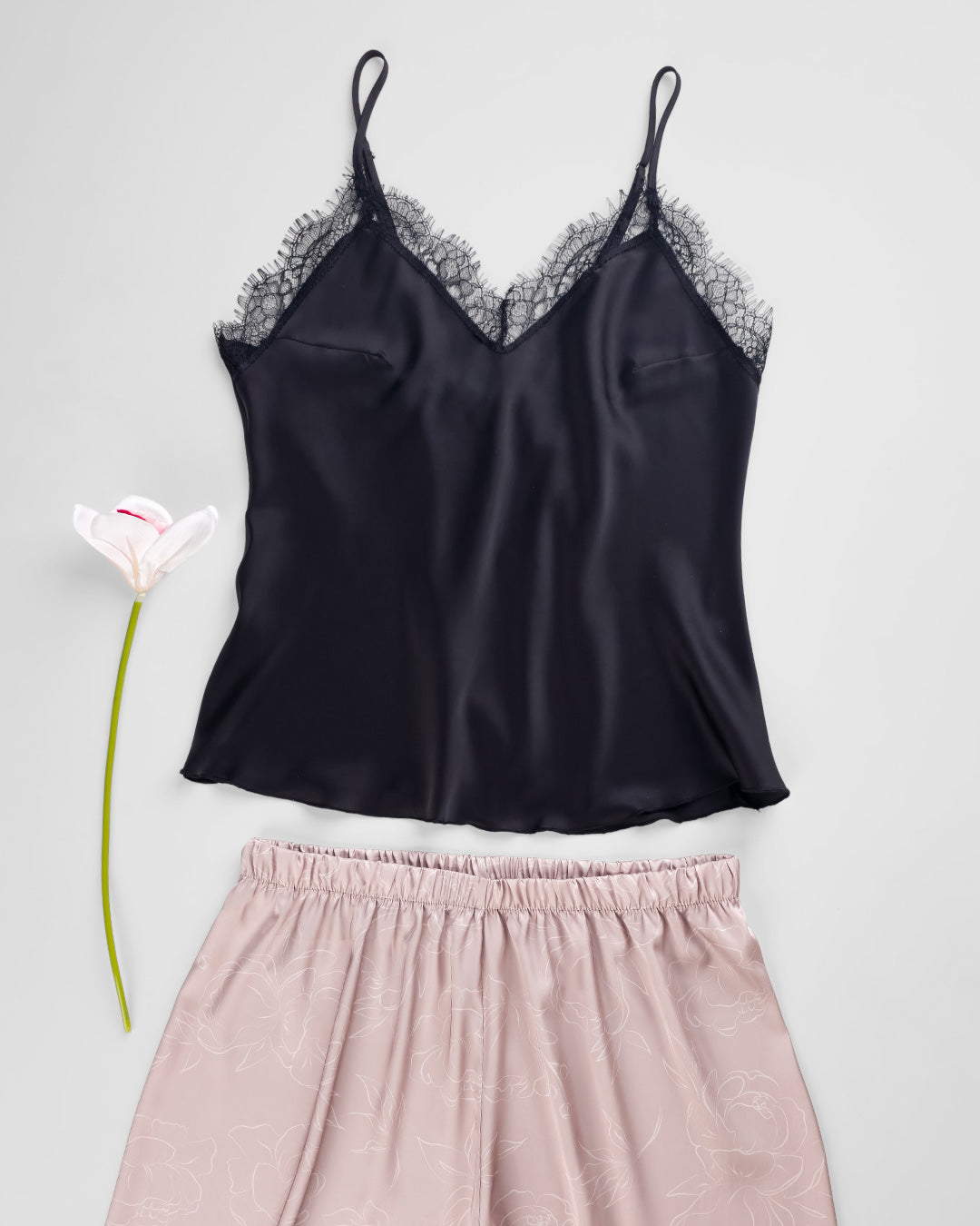 Satin & Lace Pajama Shorts Set 3541-26