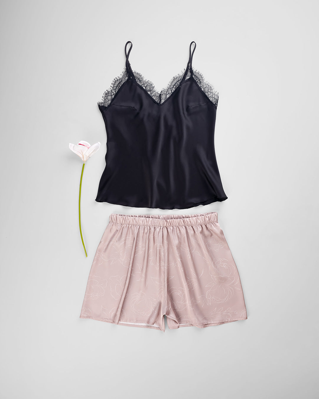 Satin & Lace Pajama Shorts Set 3541-26