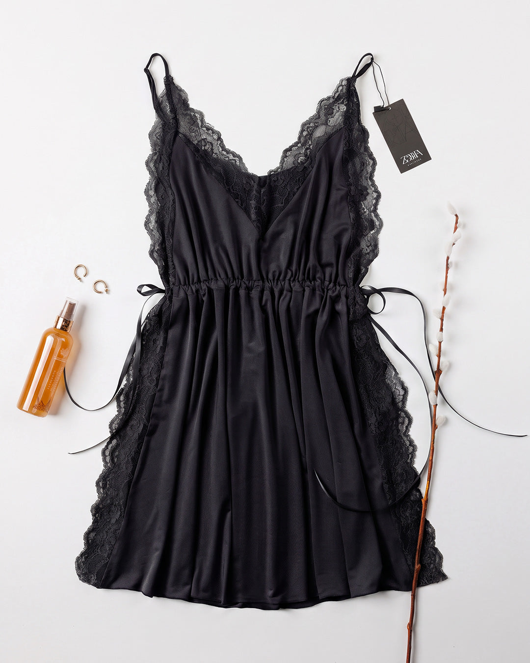 Lace Trim Satin Babydoll