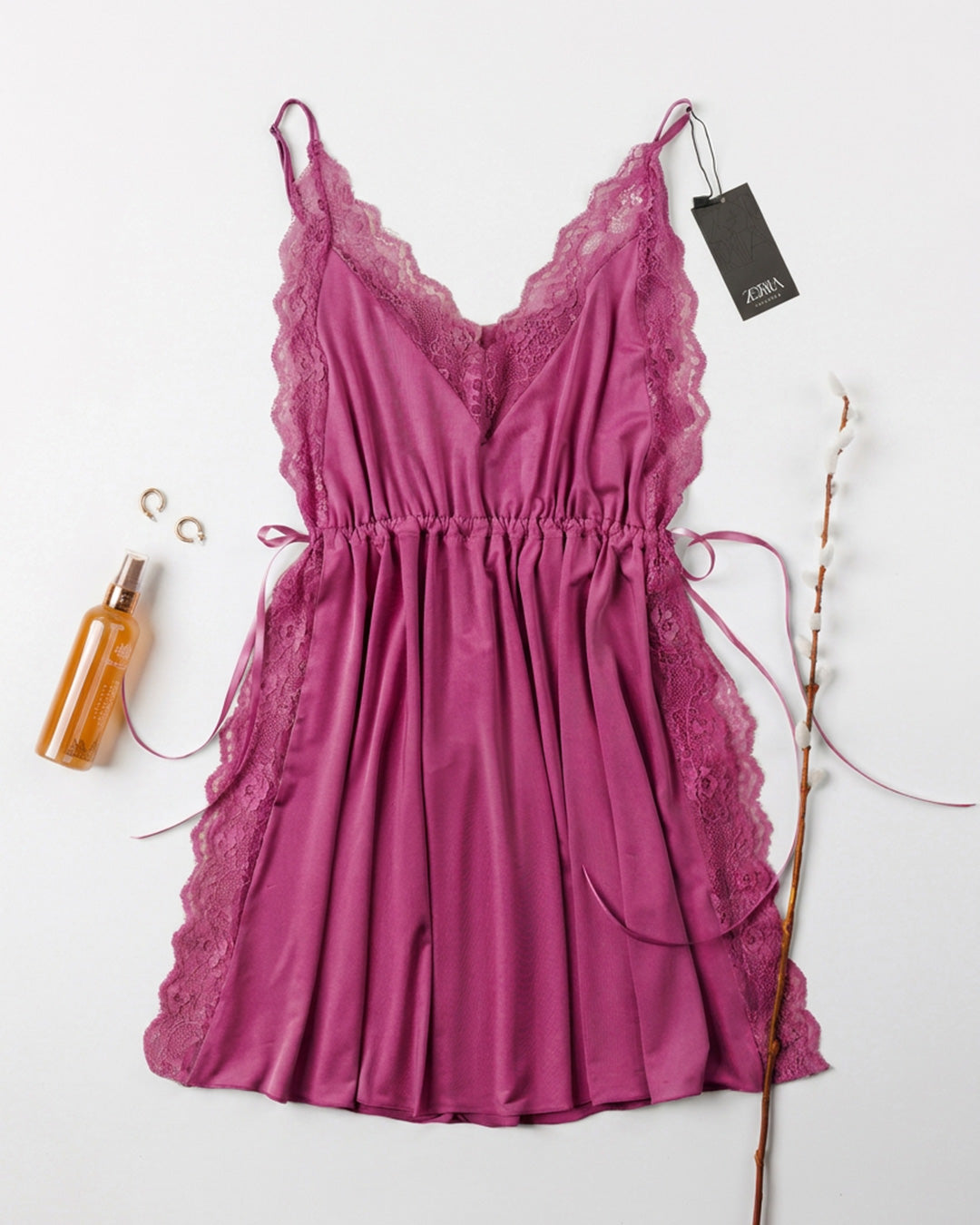 Lace Trim Satin Babydoll