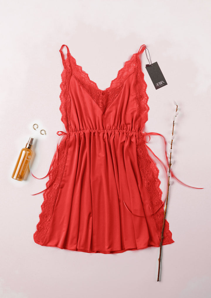 Lace Trim Satin Babydoll
