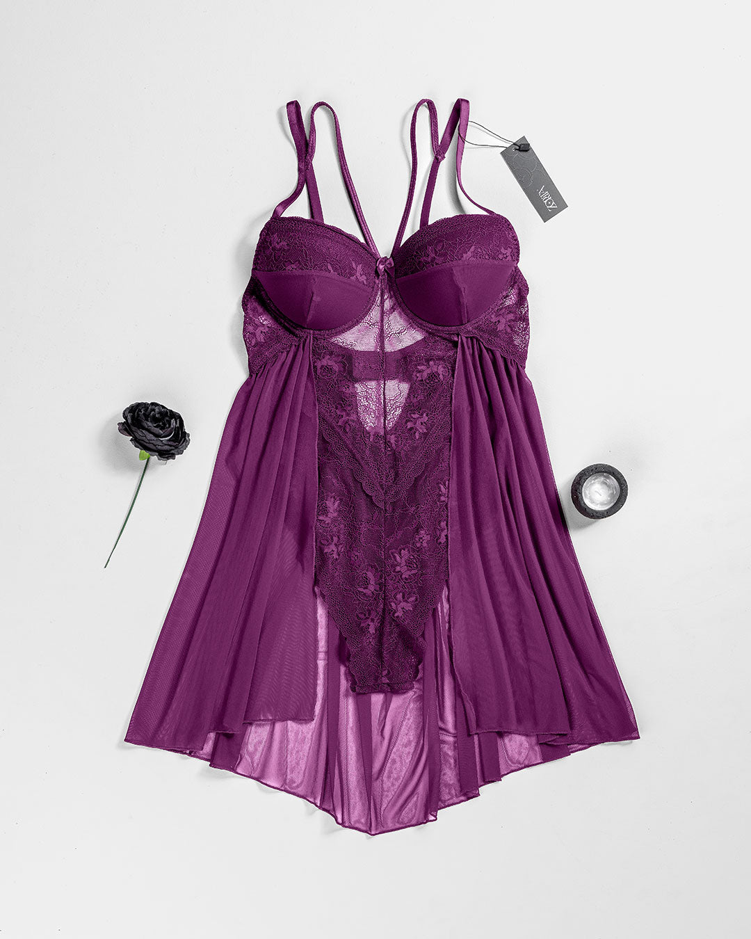 Lace & Mesh Padded Babydoll 4277-26