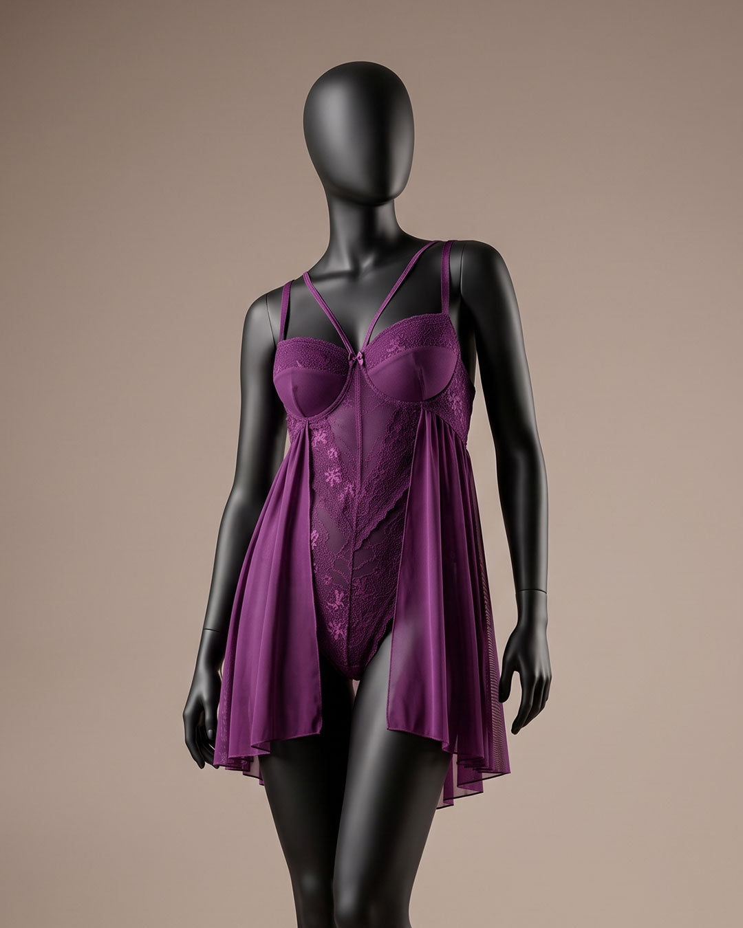Lace & Mesh Padded Babydoll 4277-26