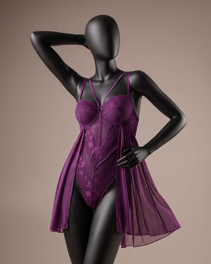 Lace & Mesh Padded Babydoll 4277-26