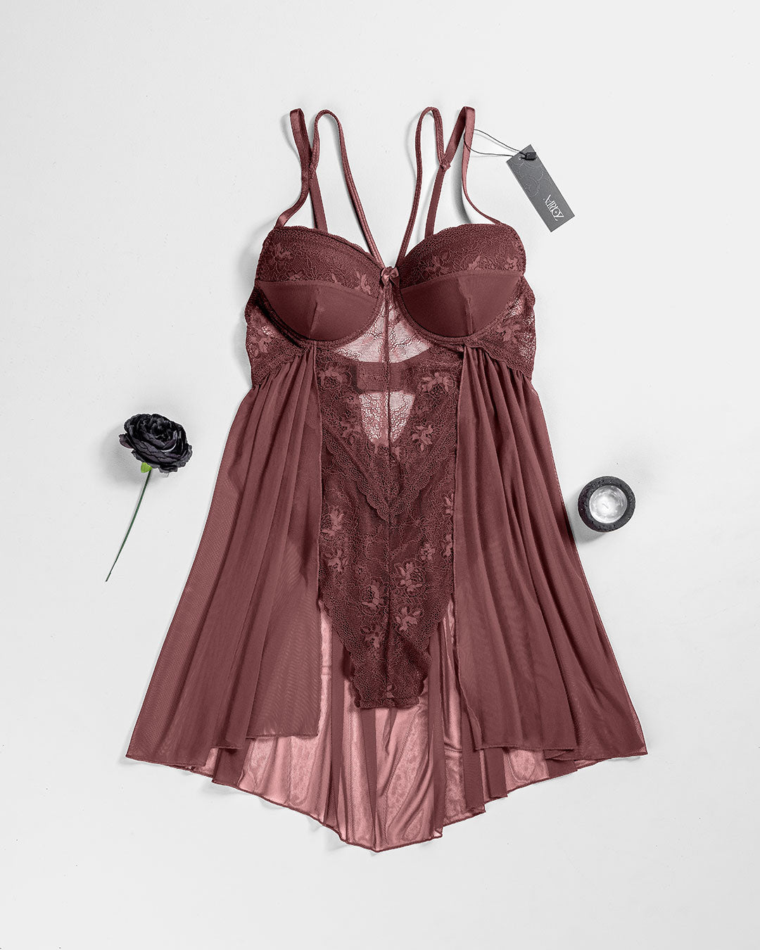 Lace & Mesh Padded Babydoll 4277-26