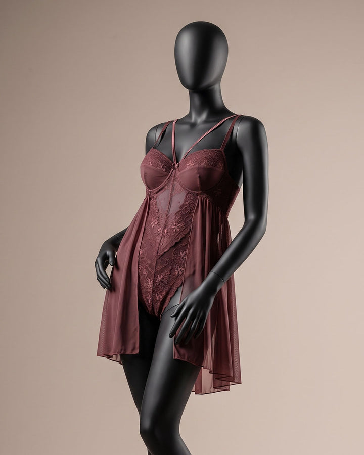 Lace & Mesh Padded Babydoll 4277-26