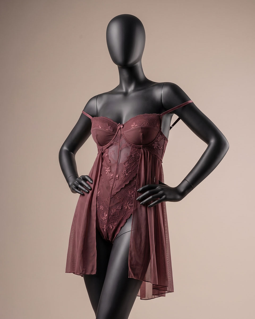 Lace & Mesh Padded Babydoll 4277-26