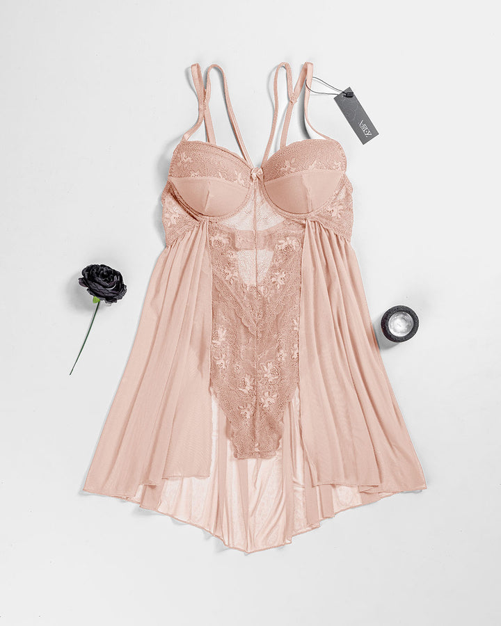 Lace & Mesh Padded Babydoll 4277-26