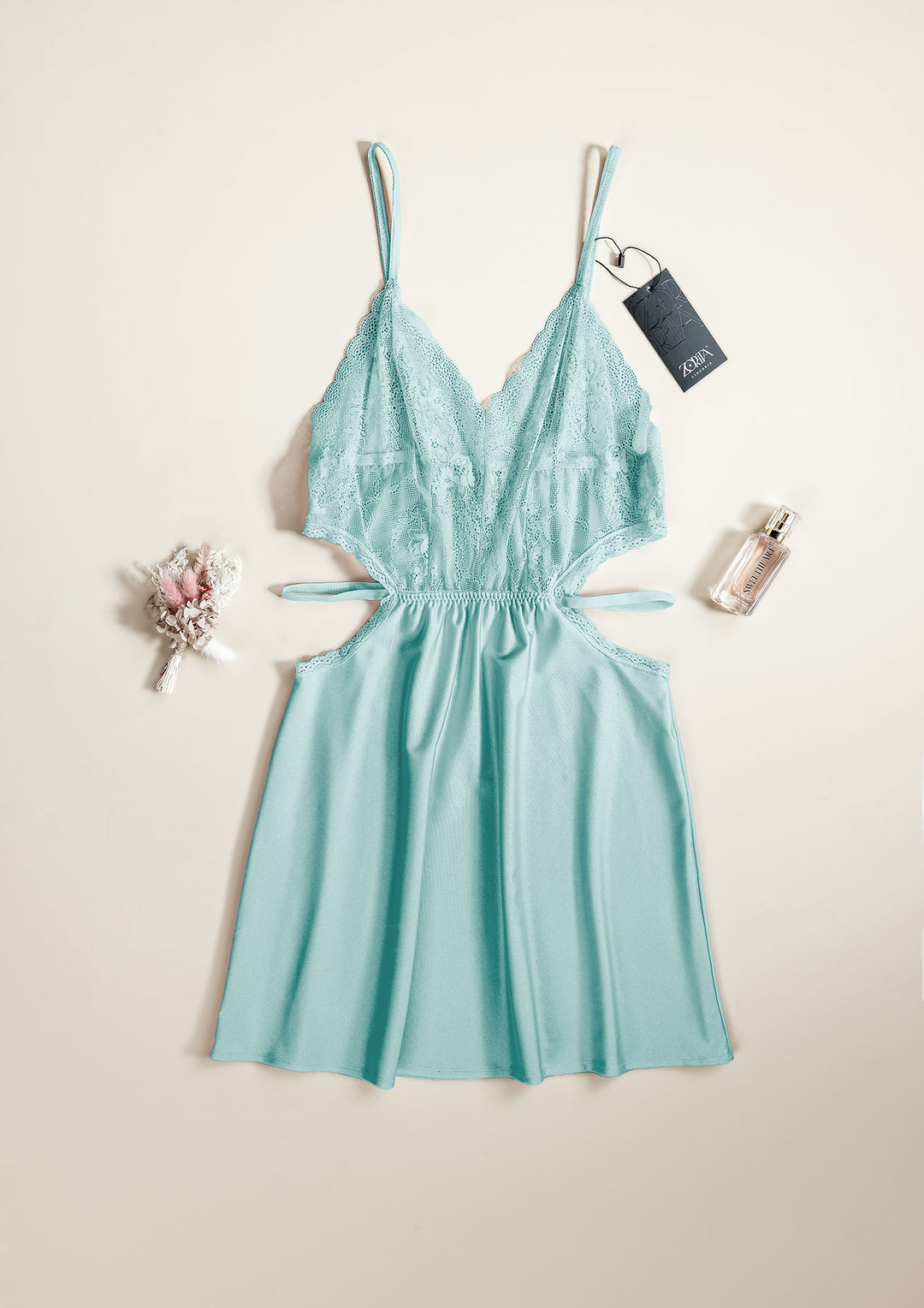 Lace Trim Satin Babydoll Set