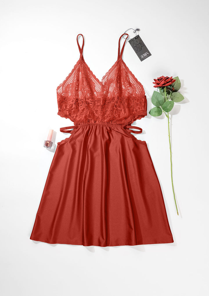 Lace Trim Satin Babydoll Set