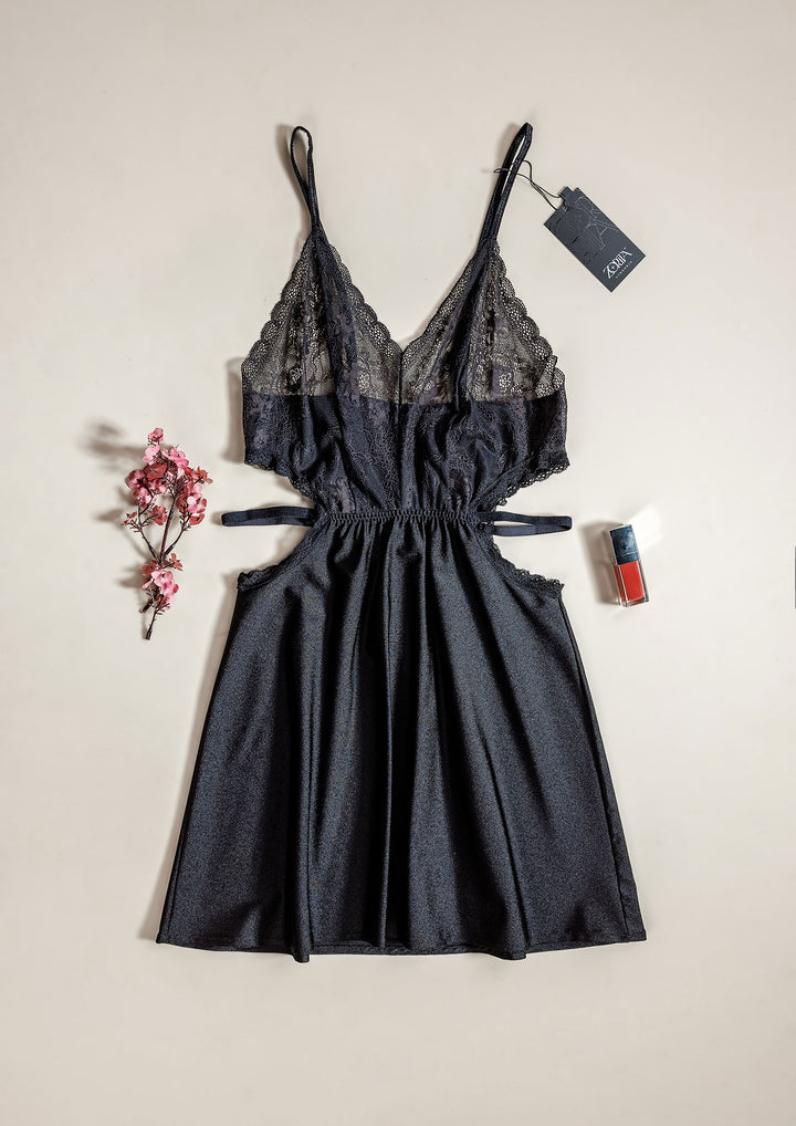 Lace Trim Satin Babydoll Set