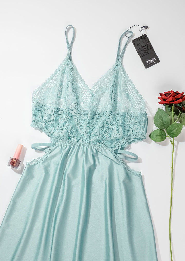 Lace Trim Satin Babydoll Set