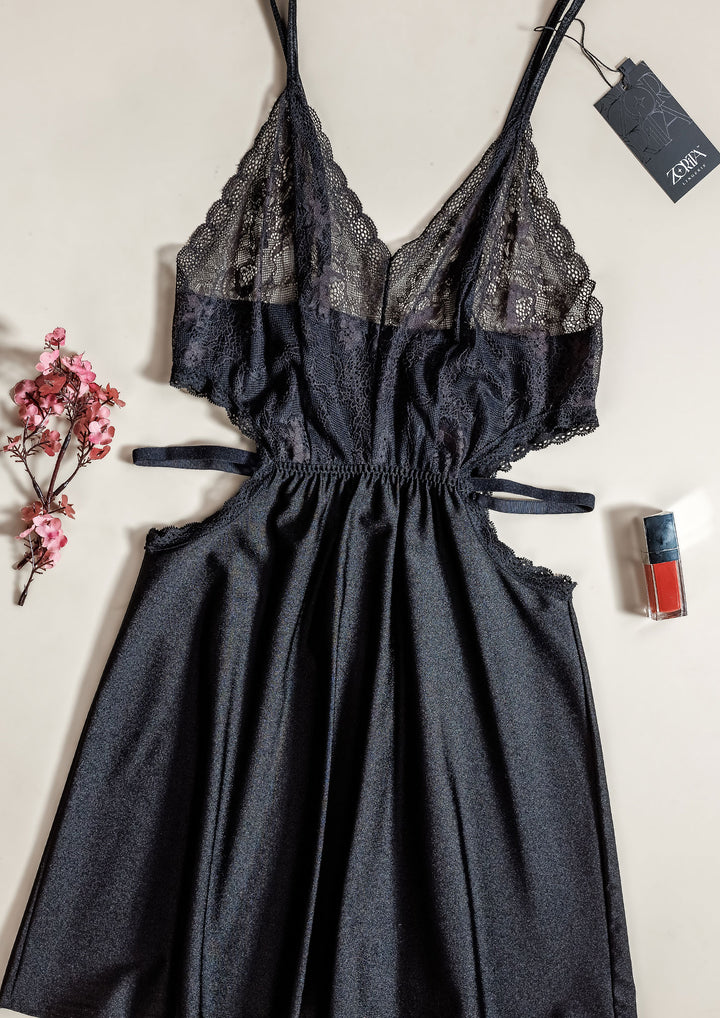 Lace Trim Satin Babydoll Set