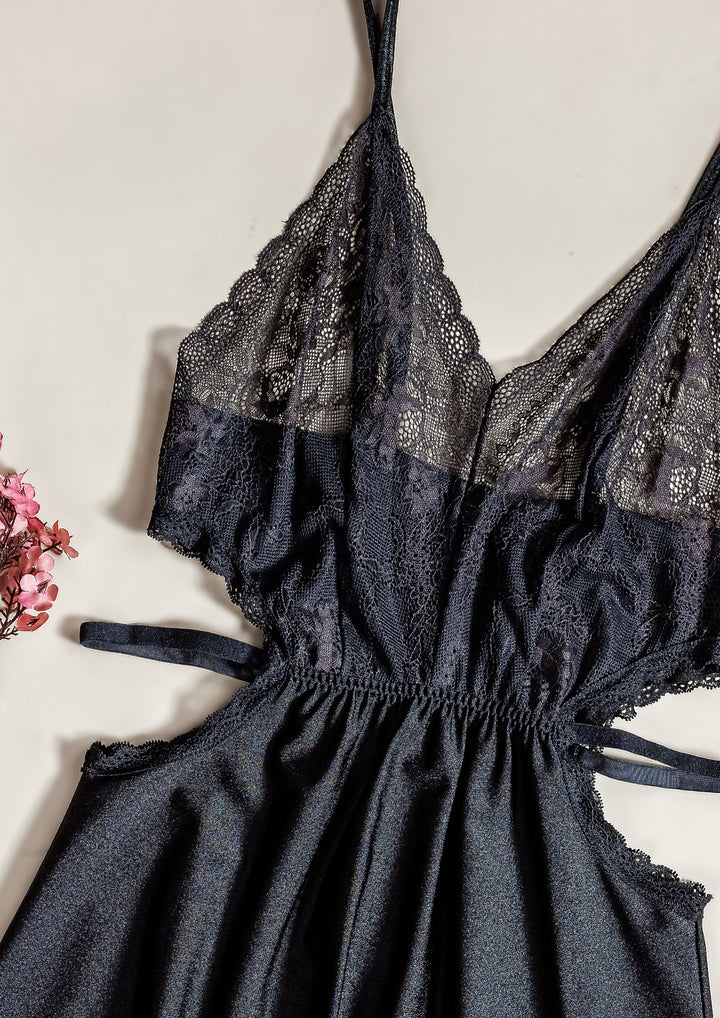 Lace Trim Satin Babydoll Set