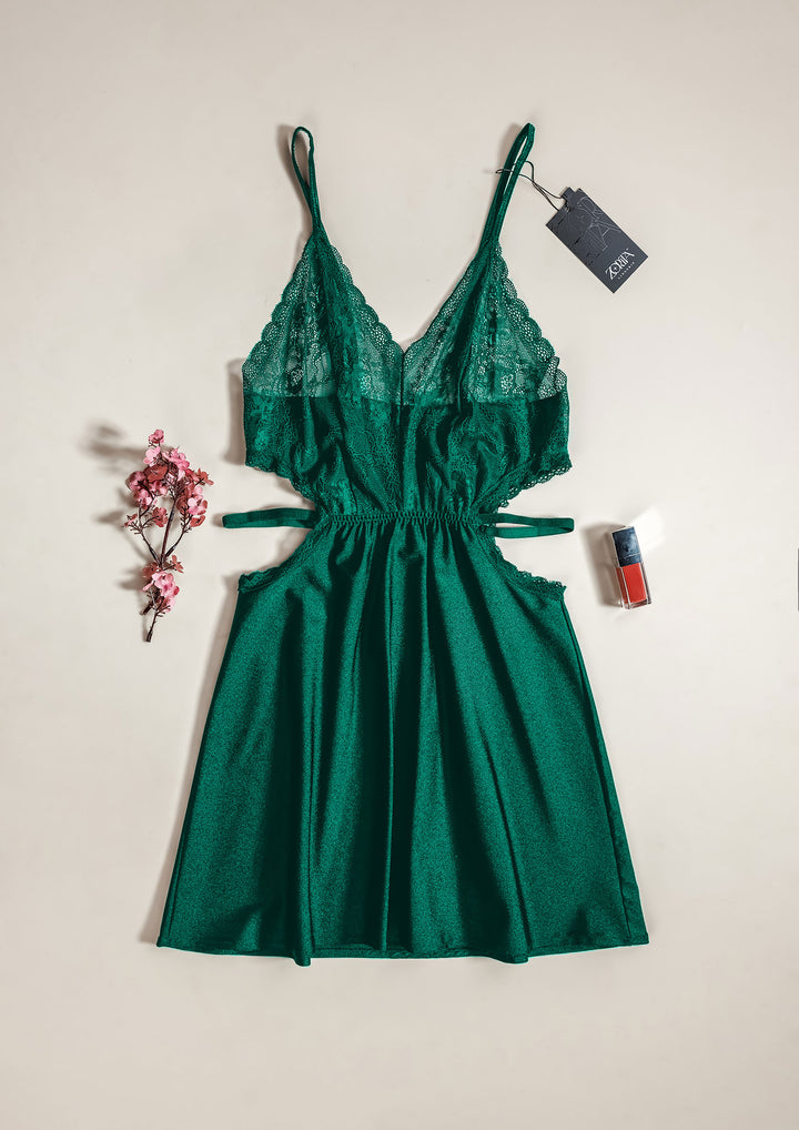 Lace Trim Satin Babydoll Set