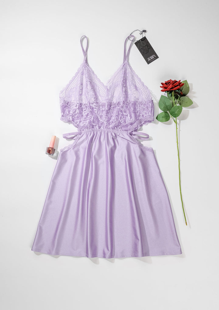 Lace Trim Satin Babydoll Set
