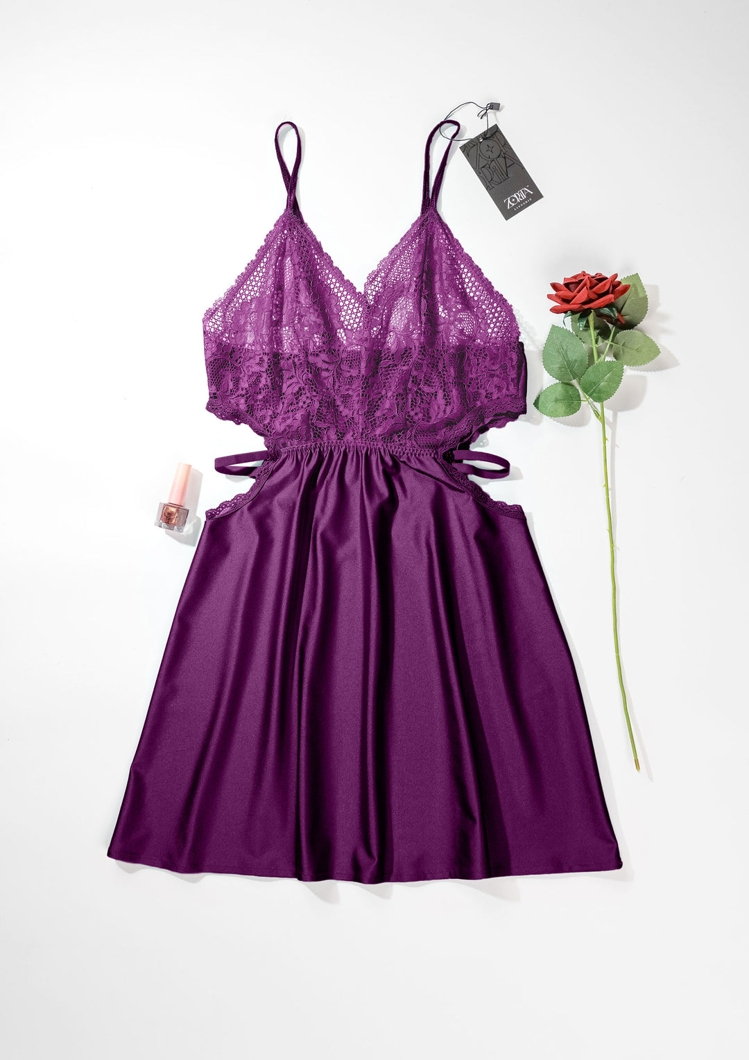 Lace Trim Satin Babydoll Set