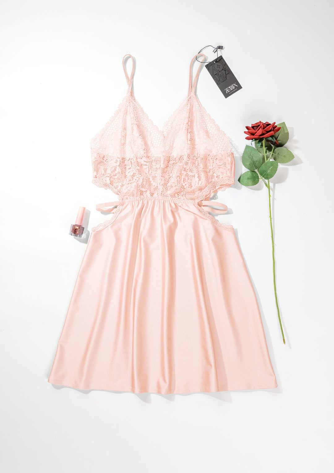 Lace Trim Satin Babydoll Set