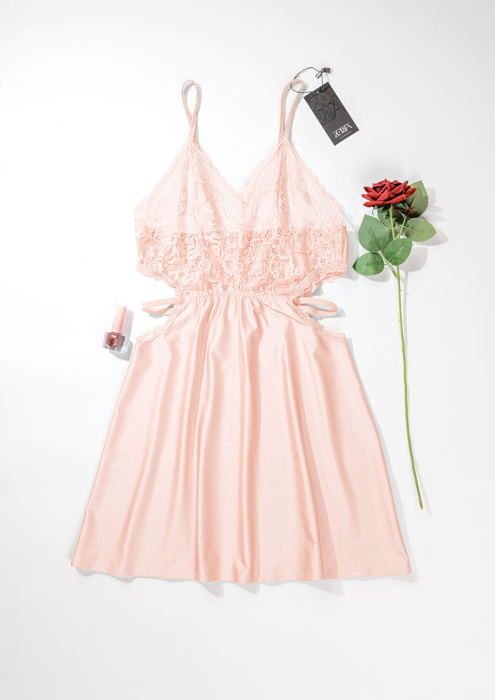 Lace Trim Satin Babydoll Set