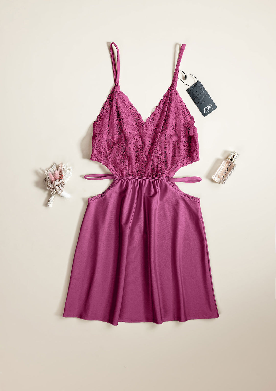 Lace Trim Satin Babydoll Set