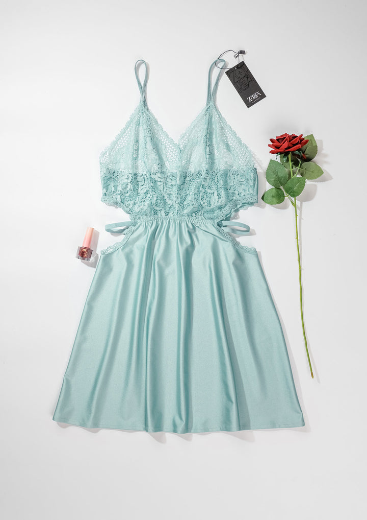 Lace Trim Satin Babydoll Set