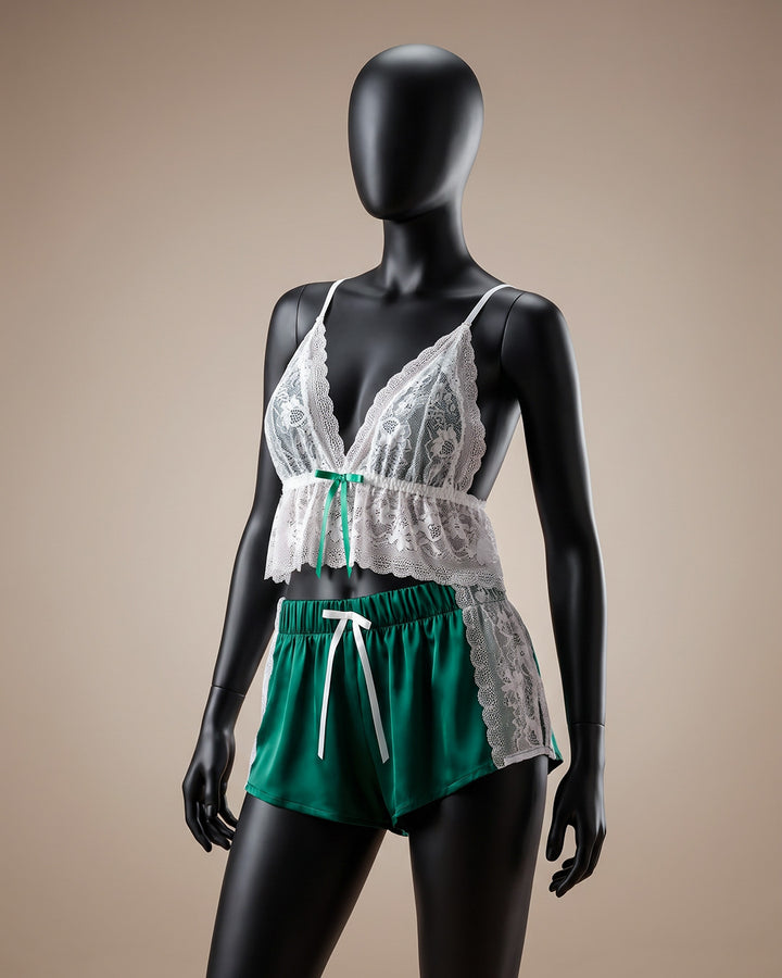 Satin Lace Night Out Shorts Set