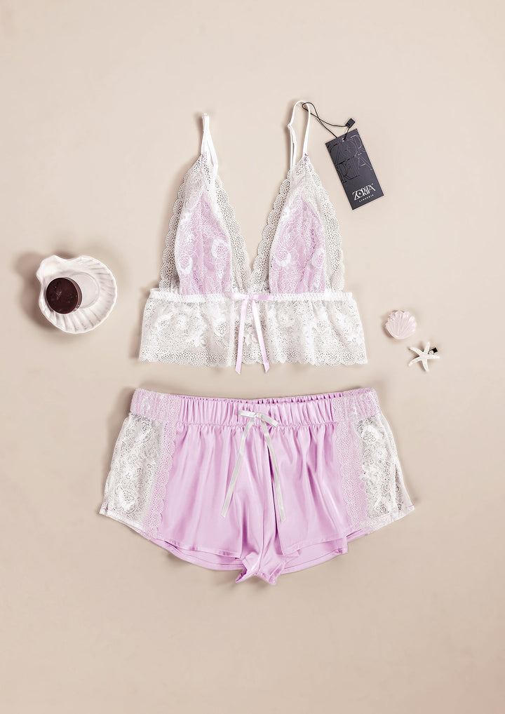 Satin Lace Night Out Shorts Set