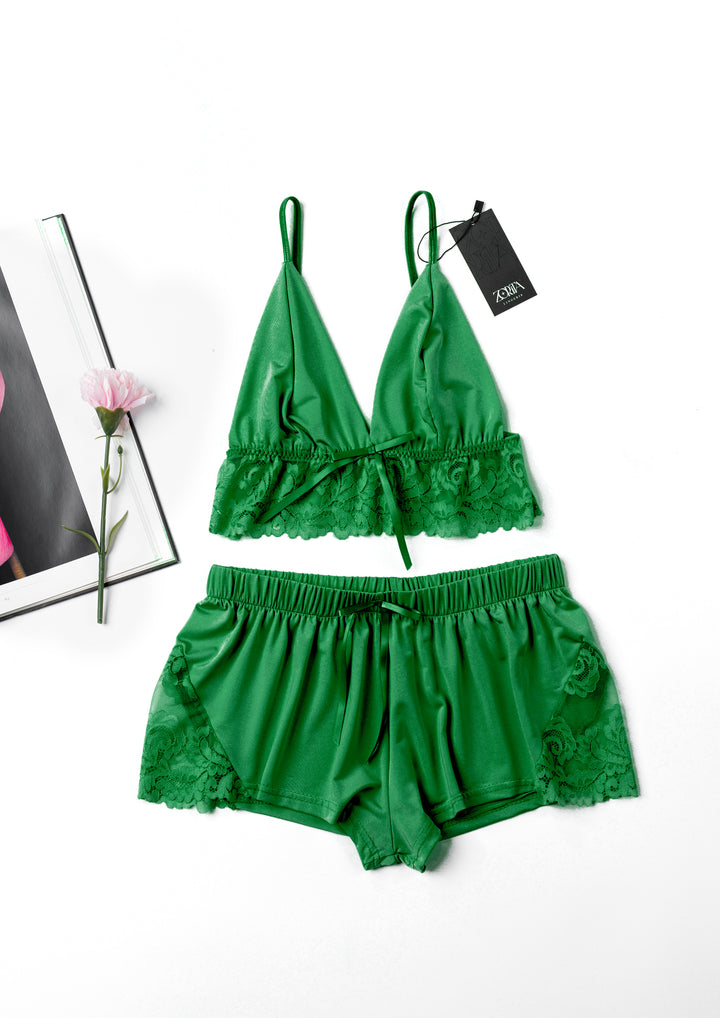 Lace-Trim Satin Short Set
