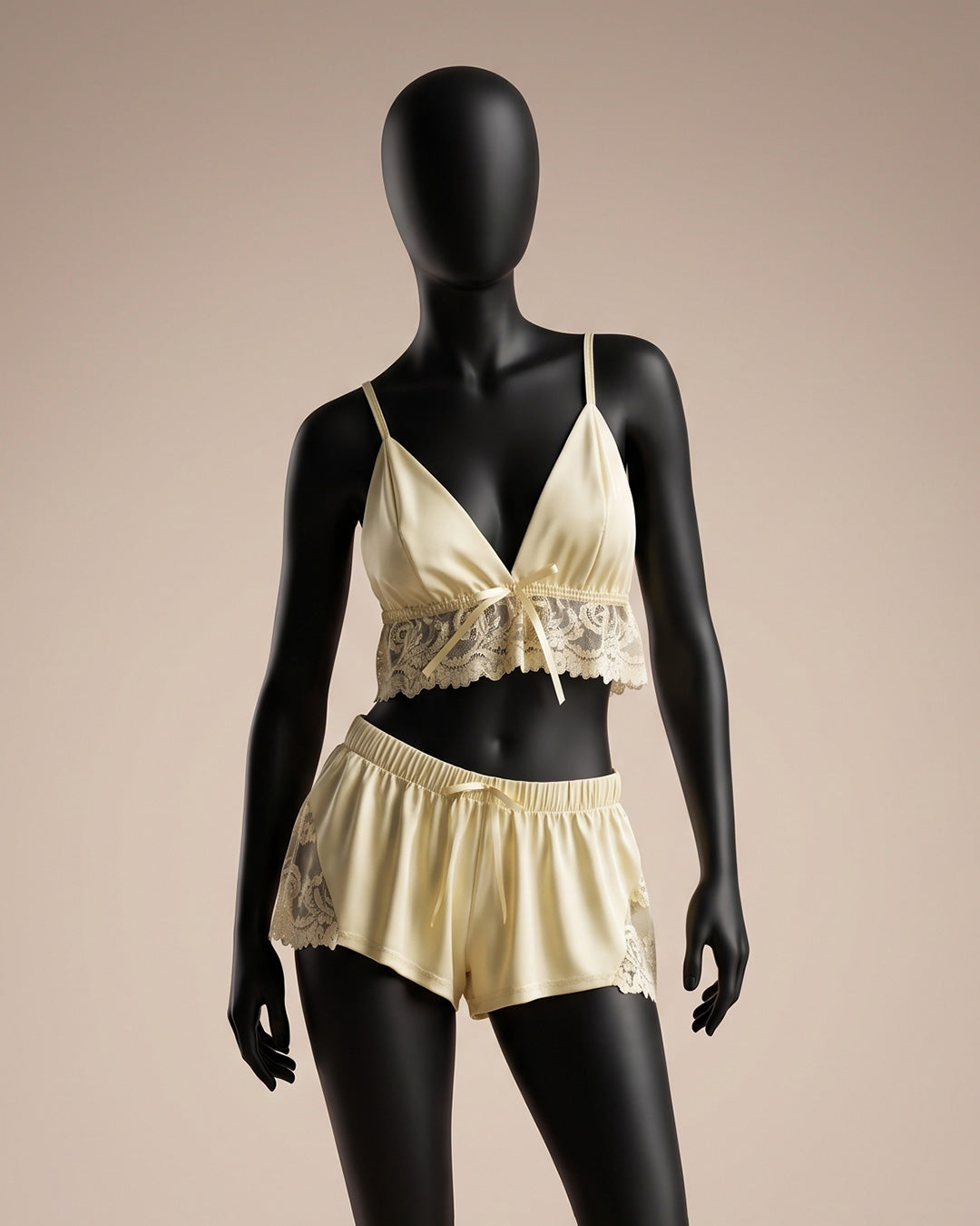Lace-Trim Satin Short Set