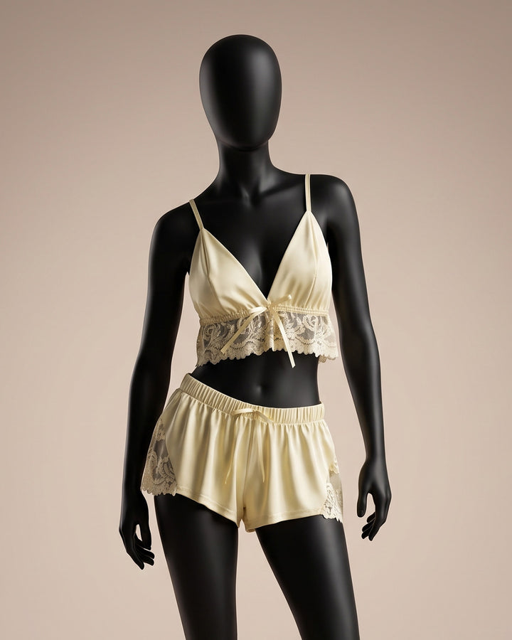 Lace-Trim Satin Short Set