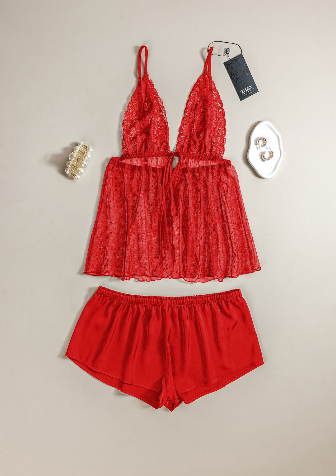 Lace Satin Hot Short Set