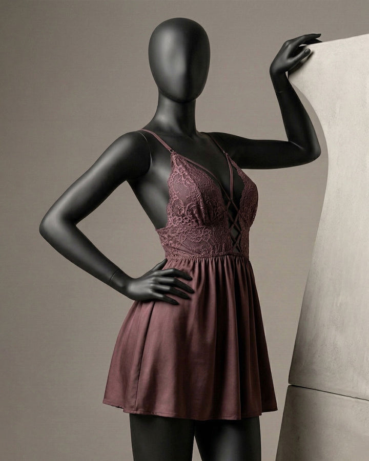 Lace Trim Satin Babydoll 4349-26