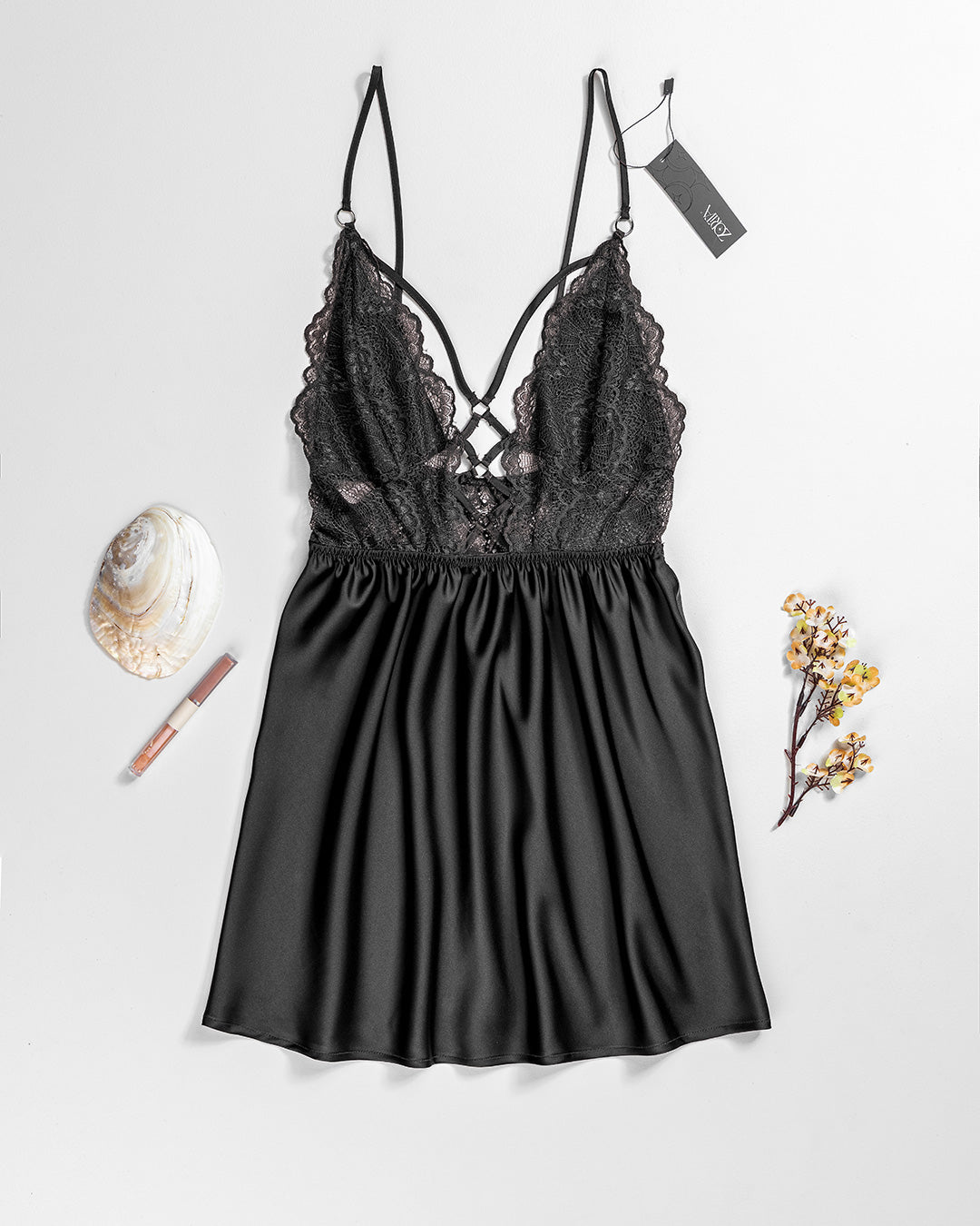 Lace Trim Satin Babydoll 4349-26