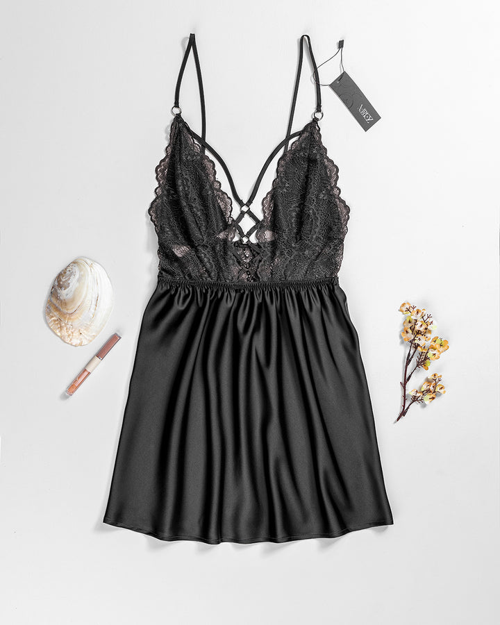 Lace Trim Satin Babydoll 4349-26