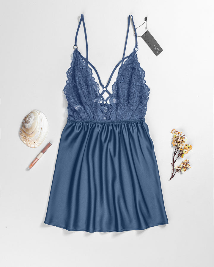 Lace Trim Satin Babydoll 4349-26