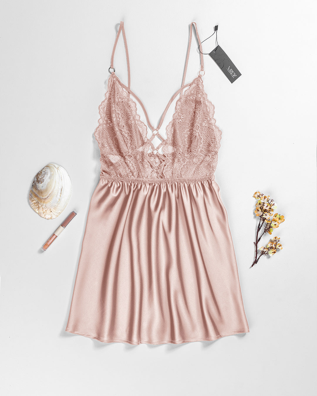 Lace Trim Satin Babydoll 4349-26
