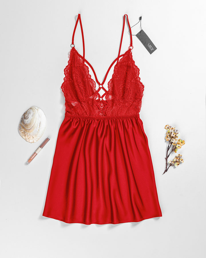 Lace Trim Satin Babydoll 4349-26
