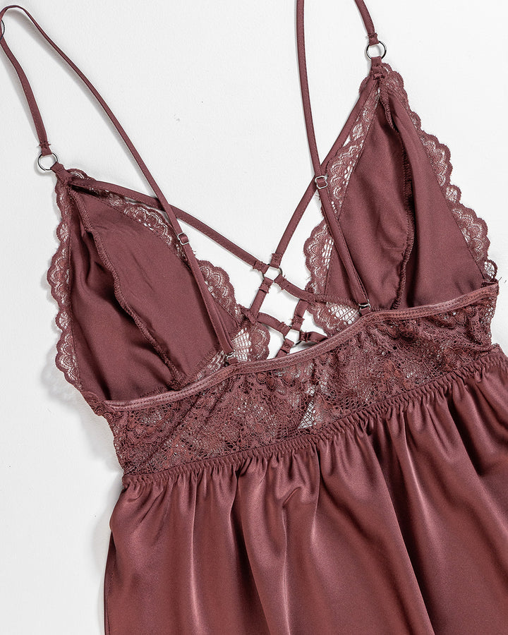 Lace Trim Satin Babydoll 4349-26