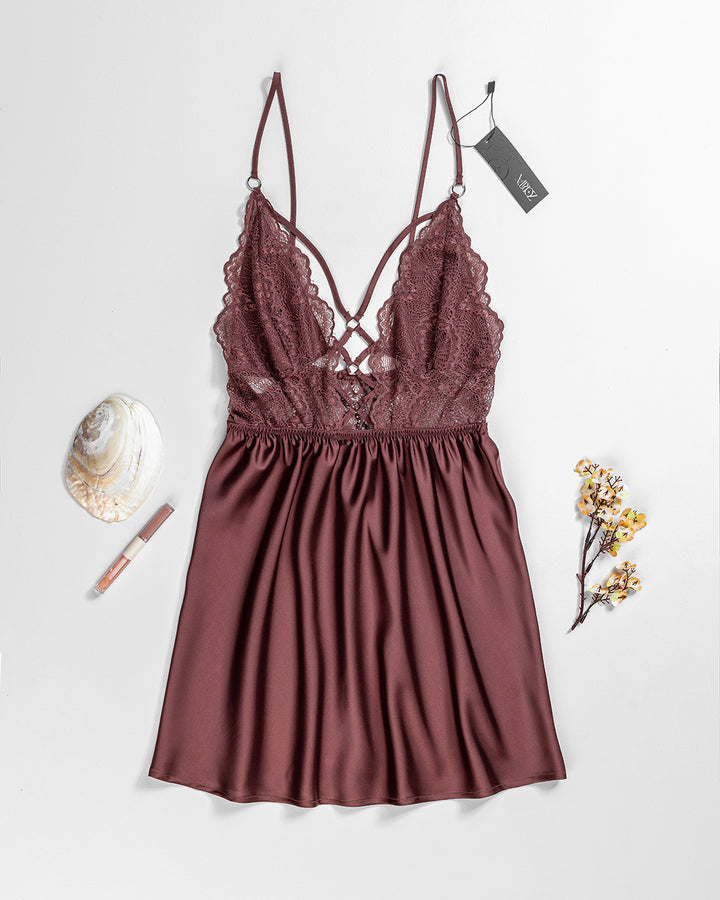 Lace Trim Satin Babydoll 4349-26