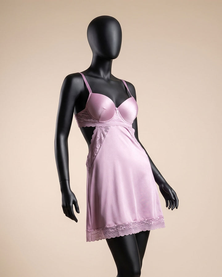 Satin & Lace Padded Babydoll – Coral (4350)