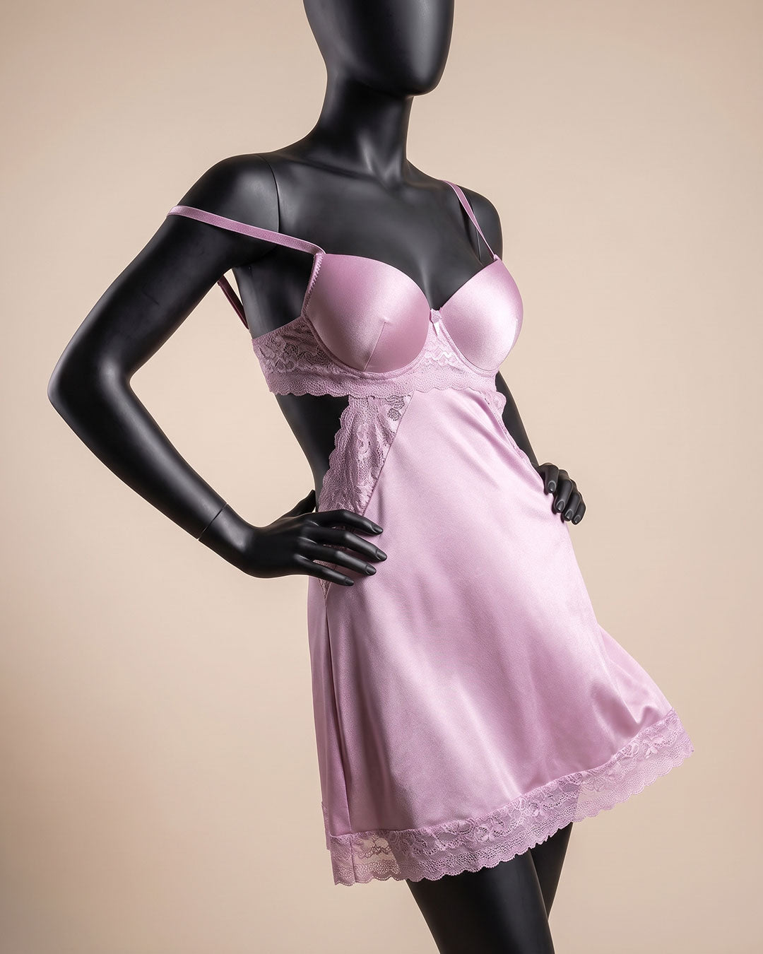 Satin & Lace Padded Babydoll – Coral (4350)