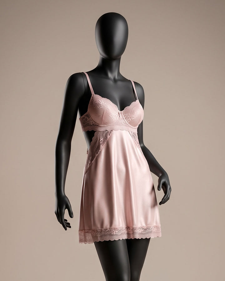 Satin & Lace Padded Babydoll – Coral (4350)