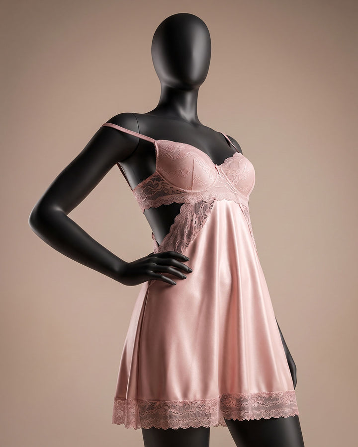 Satin & Lace Padded Babydoll – Coral (4350)